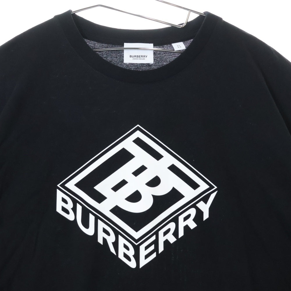 BURBERRY(バーバリー) Ellison Logo-Print Cotton Jersey フロントプリント クルーネック半袖Tシャツカットソー ブラック 8038543