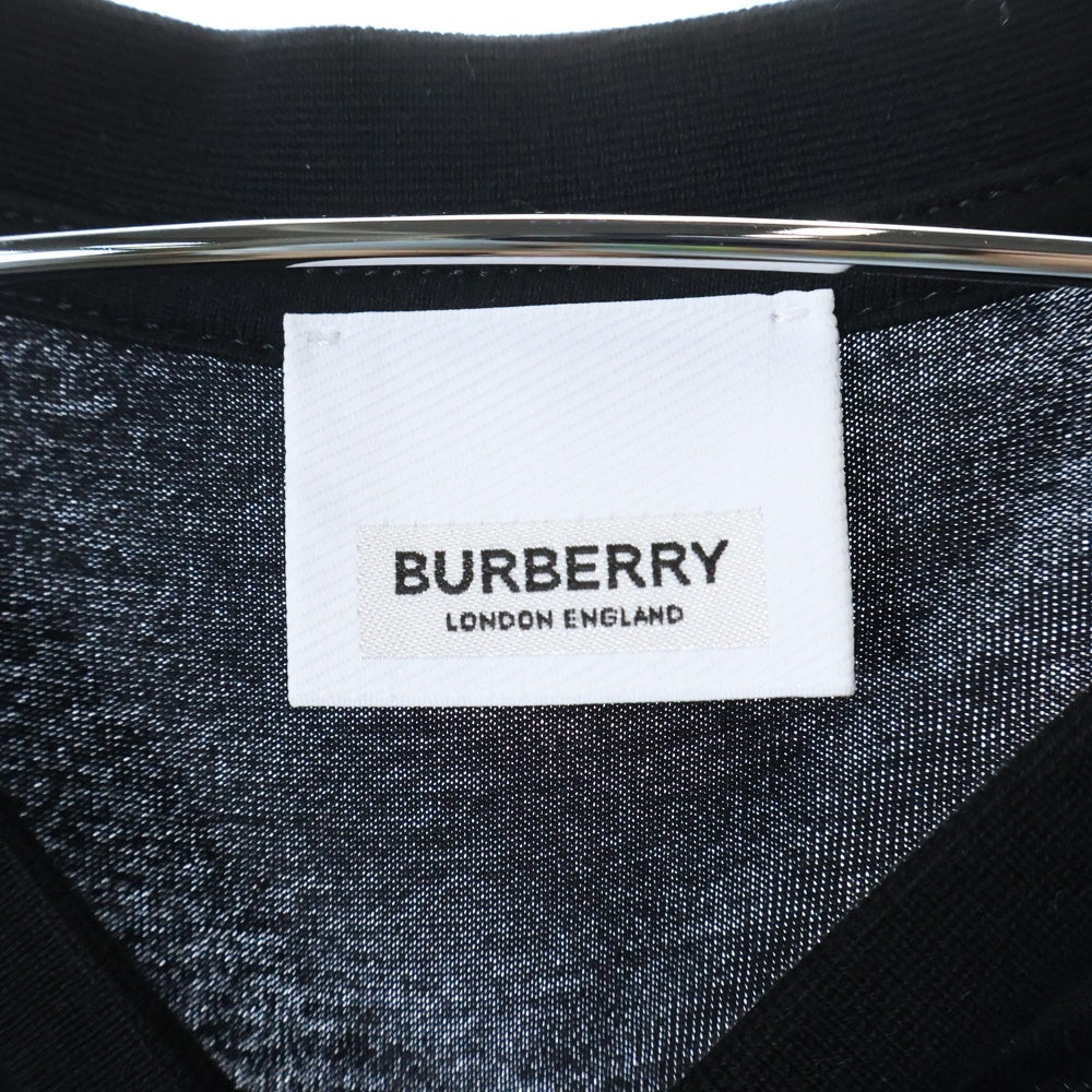 BURBERRY(バーバリー) Ellison Logo-Print Cotton Jersey フロントプリント クルーネック半袖Tシャツカットソー ブラック 8038543