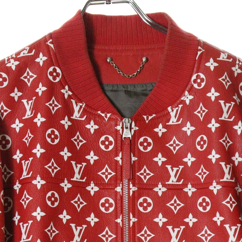SUPREME(シュプリーム) 17AW×LOUIS VUITTON LV Leather Baseball Jacket モノグラム レザージャケット ボンバー ジャケット HDL90ED0S レッド