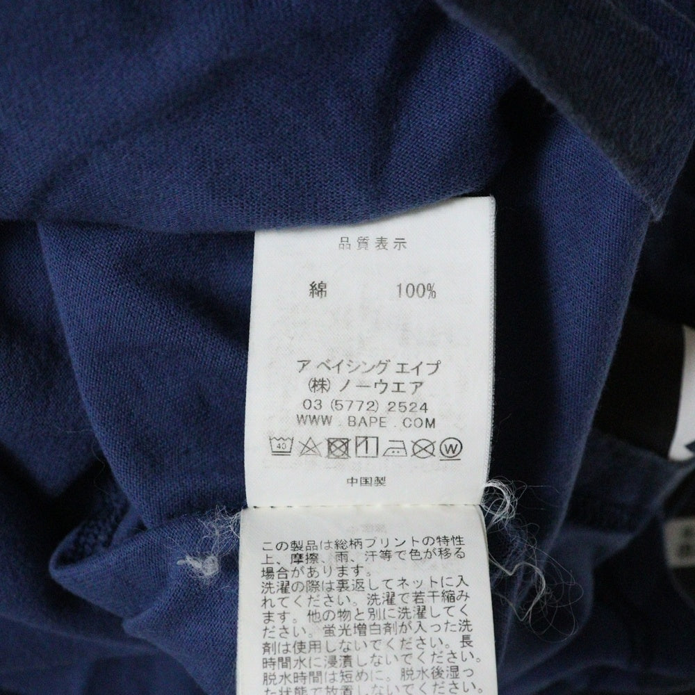 A BATHING APE(アベイシングエイプ) CAMO SIDE SHARK サイドプリント 総柄 クルーネック半袖Tシャツカットソー ブルー/ブラック