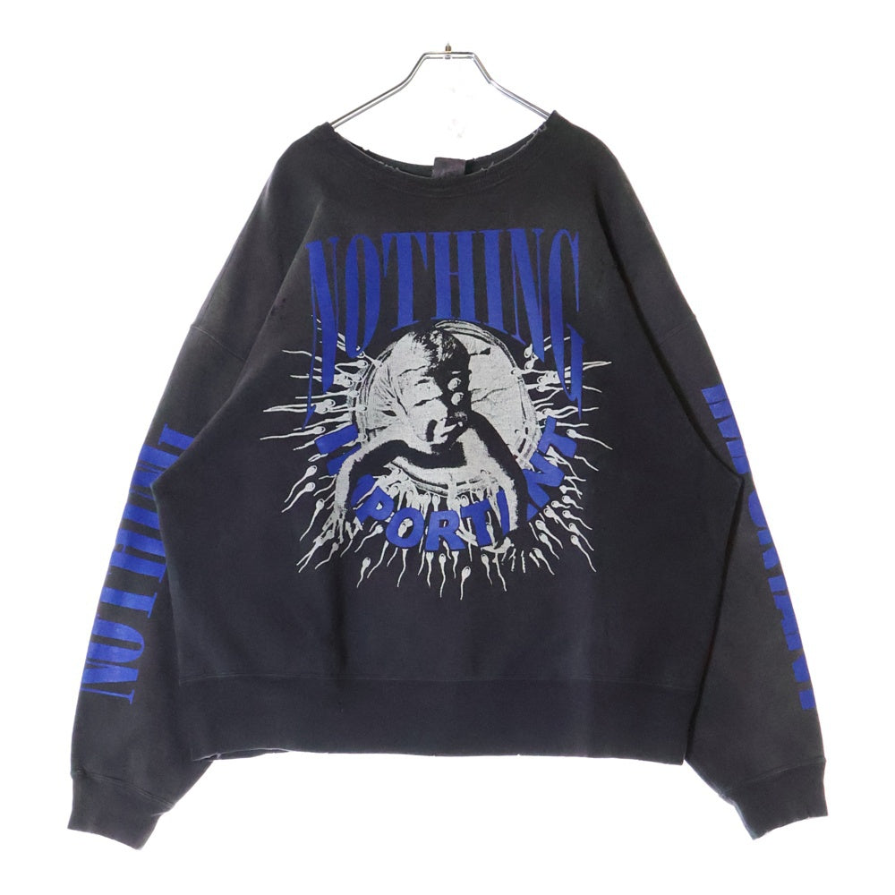 SAINT MICHAEL(セントマイケル) 24AW ×Kousuke Kawamura CREW SWEAT NOTHING IMPORTANT 河村康輔 ナッシングインポータント長袖クルーネックスウェットトレーナー ブラック SM-YS1-0000-C36