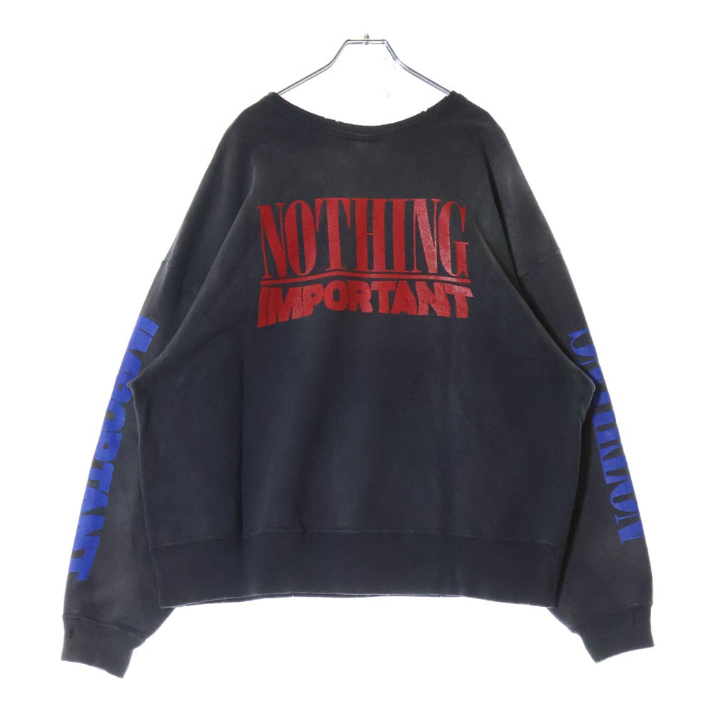 SAINT MICHAEL(セントマイケル) 24AW ×Kousuke Kawamura CREW SWEAT NOTHING IMPORTANT 河村康輔 ナッシングインポータント長袖クルーネックスウェットトレーナー ブラック SM-YS1-0000-C36