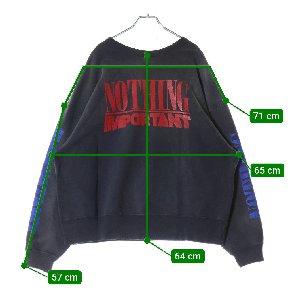 SAINT MICHAEL(セントマイケル) 24AW ×Kousuke Kawamura CREW SWEAT NOTHING IMPORTANT 河村康輔 ナッシングインポータント長袖クルーネックスウェットトレーナー ブラック SM-YS1-0000-C36