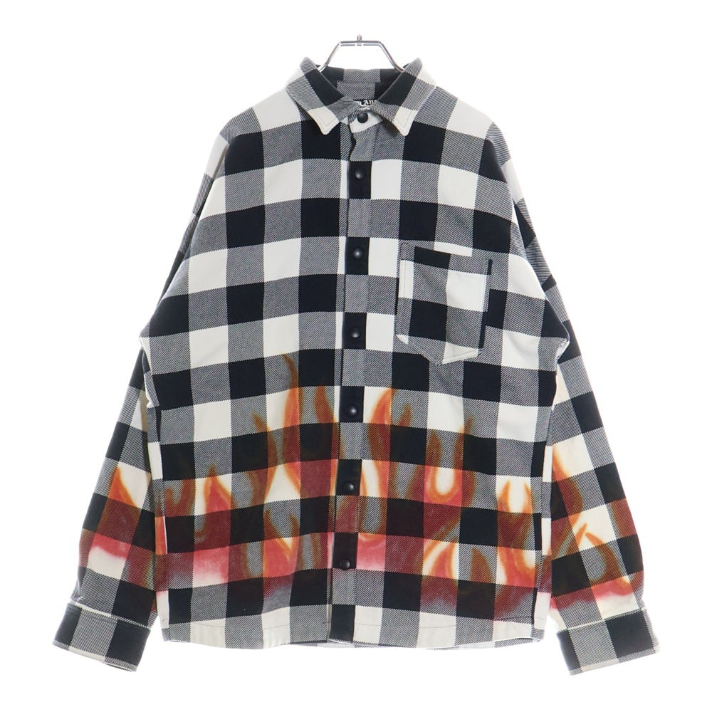 Palm Angels(パームエンジェルス) Burning Logo Overshirt バーニングロゴ 長袖チェックシャツ ブラック/ホワイト PMGA024F22FAB002