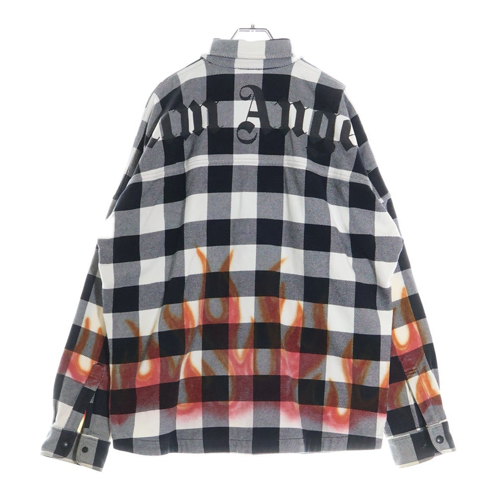 Palm Angels(パームエンジェルス) Burning Logo Overshirt バーニングロゴ 長袖チェックシャツ ブラック/ホワイト PMGA024F22FAB002