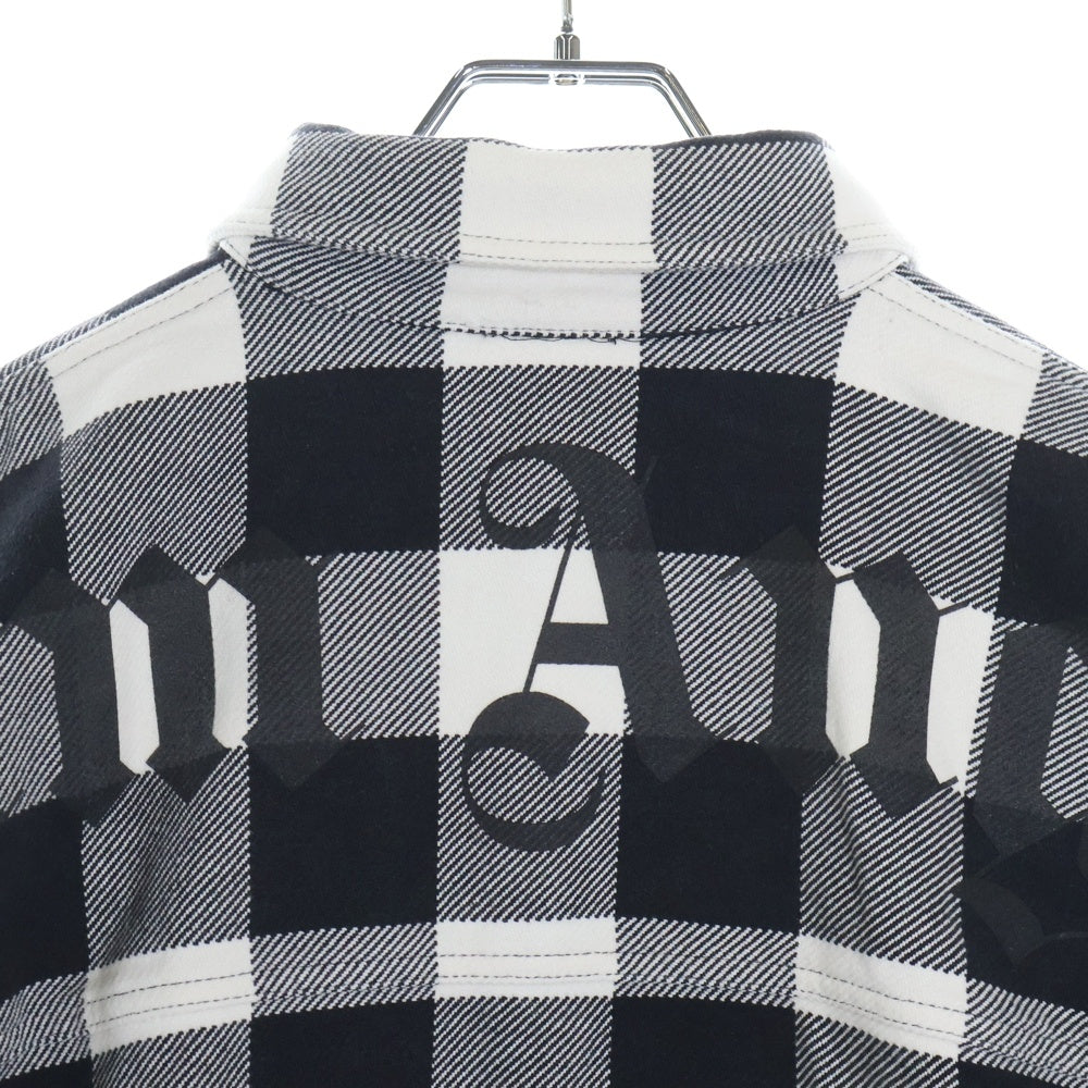 Palm Angels(パームエンジェルス) Burning Logo Overshirt バーニングロゴ 長袖チェックシャツ ブラック/ホワイト PMGA024F22FAB002