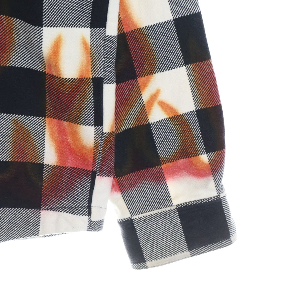 Palm Angels(パームエンジェルス) Burning Logo Overshirt バーニングロゴ 長袖チェックシャツ ブラック/ホワイト PMGA024F22FAB002
