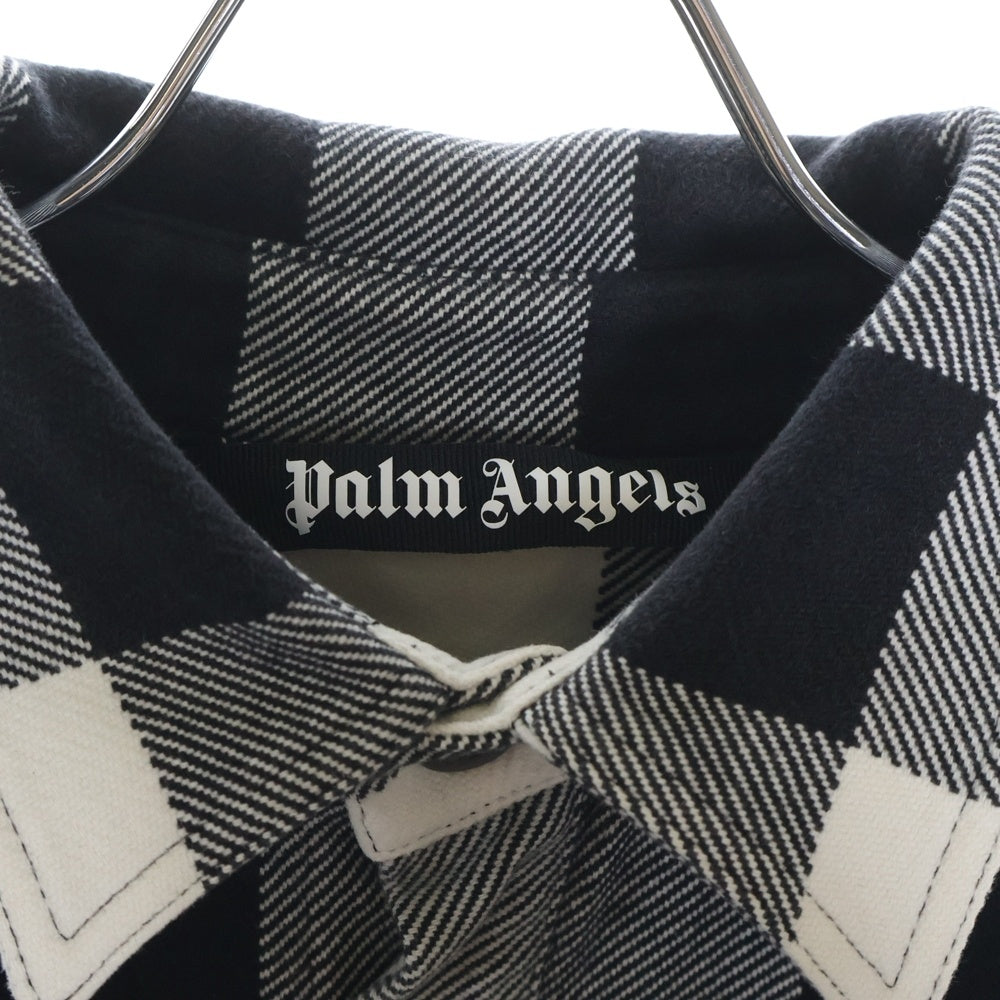 Palm Angels(パームエンジェルス) Burning Logo Overshirt バーニングロゴ 長袖チェックシャツ ブラック/ホワイト PMGA024F22FAB002