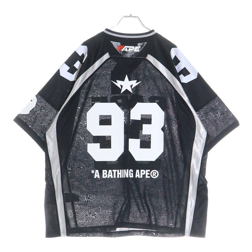 A BATHING APE(アベイシングエイプ) LINE CAMO JACQUARD RELAXED FIT FOOTBALL JERSEY 両面プリント ゲームシャツ ブラック 001CSL801312M