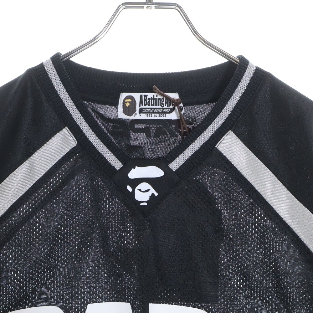A BATHING APE(アベイシングエイプ) LINE CAMO JACQUARD RELAXED FIT FOOTBALL JERSEY 両面プリント ゲームシャツ ブラック 001CSL801312M