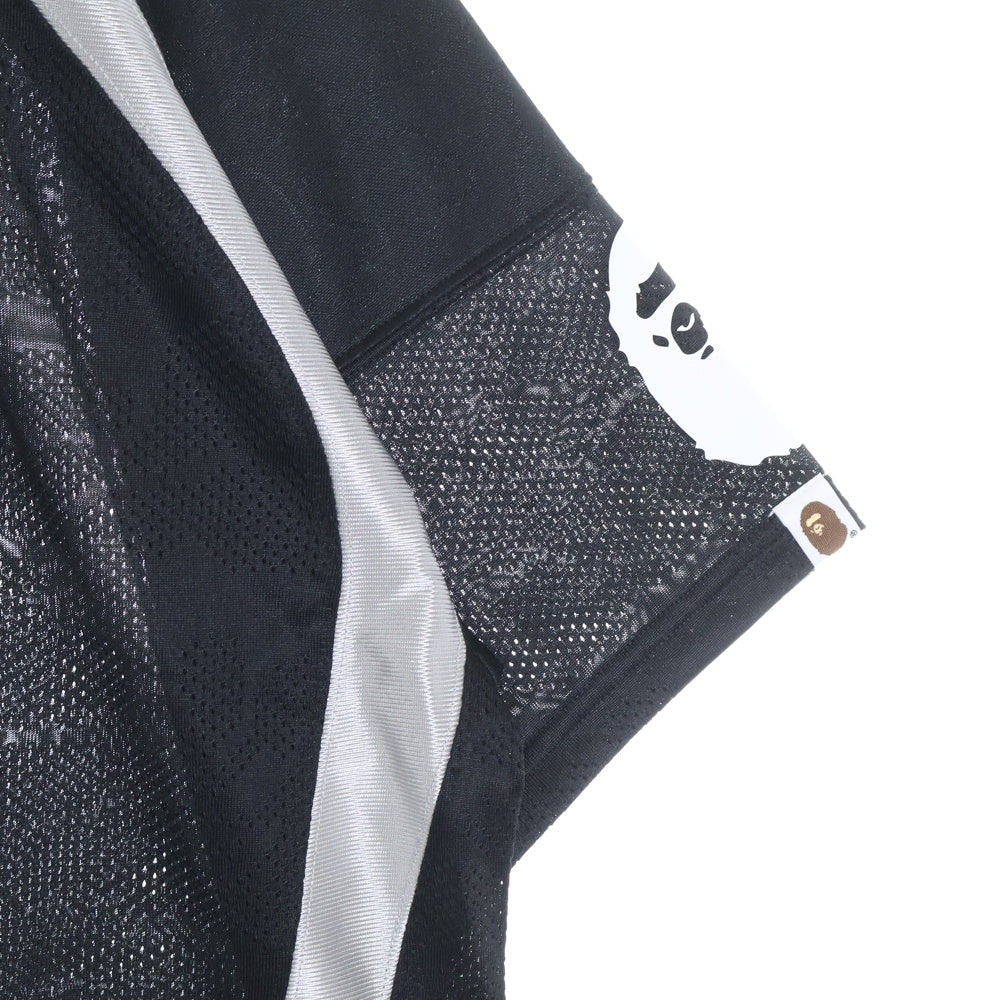 A BATHING APE(アベイシングエイプ) LINE CAMO JACQUARD RELAXED FIT FOOTBALL JERSEY 両面プリント ゲームシャツ ブラック 001CSL801312M