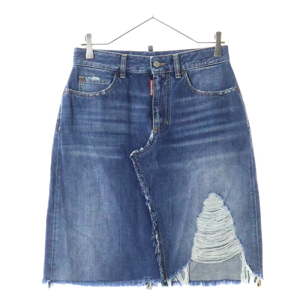 DSQUARED2(ディースクエアード) 22SS ダメージ加工デニムスカート レディース インディゴ 75MA0812 S30309