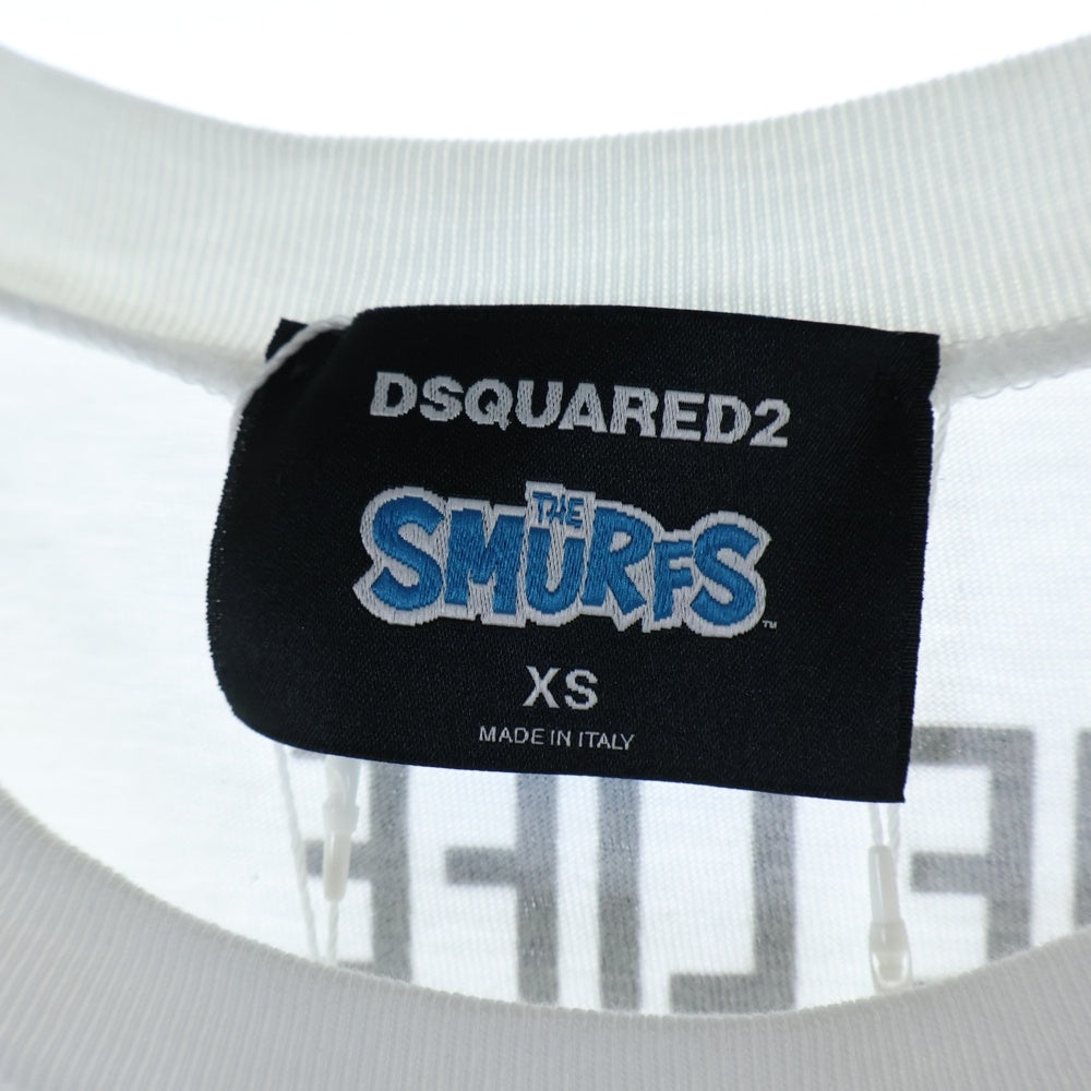 DSQUARED2(ディースクエアード) ×SMURFS フロントプリントクルーネック半袖Tシャツカットソー レディース ホワイト S73GC0287 S24558