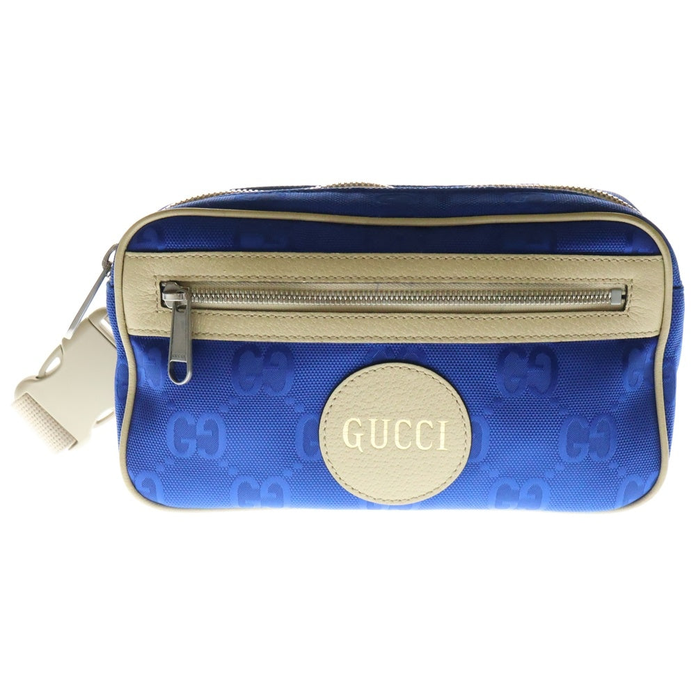 GUCCI(グッチ) オフザグリット 総柄ロゴデザインナイロンボディバッグ ブルー 631341