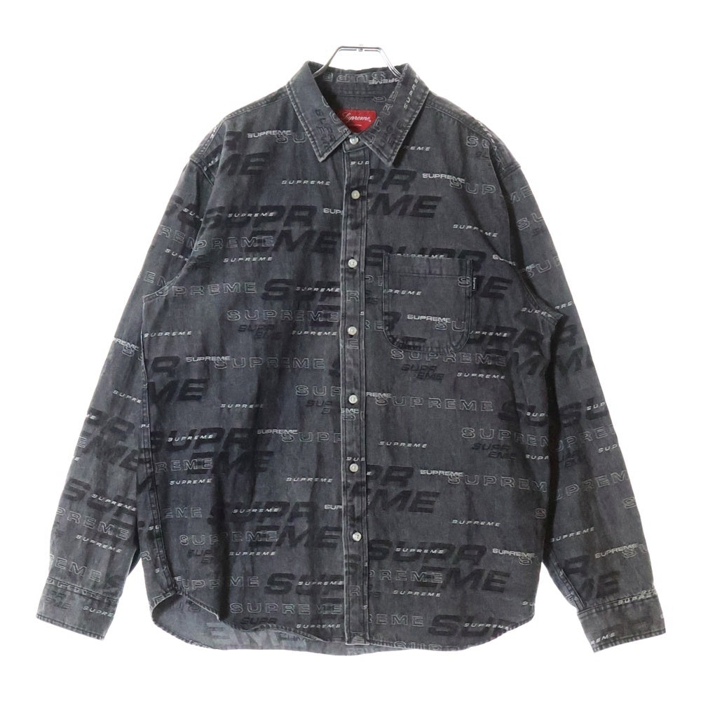 SUPREME(シュプリーム) 19AW Dimensions Logo Denim Shirt ディメンションズ総柄ロゴデザインデニムシャツ ブラック