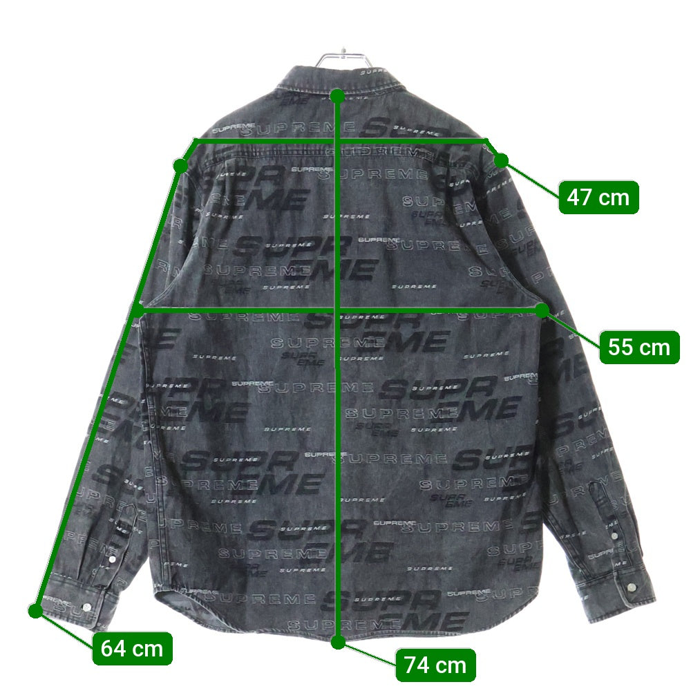 SUPREME(シュプリーム) 19AW Dimensions Logo Denim Shirt ディメンションズ総柄ロゴデザインデニムシャツ ブラック