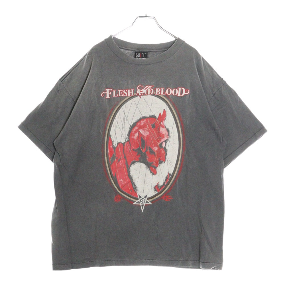 SAINT MICHAEL(セントマイケル) 23SS DEVIL SHORT SLEEVE T-SHIRT ヴィンテージ加工デビルフロントプリントクルーネック半袖Tシャツカットソー グレー SM-S23-0000-002