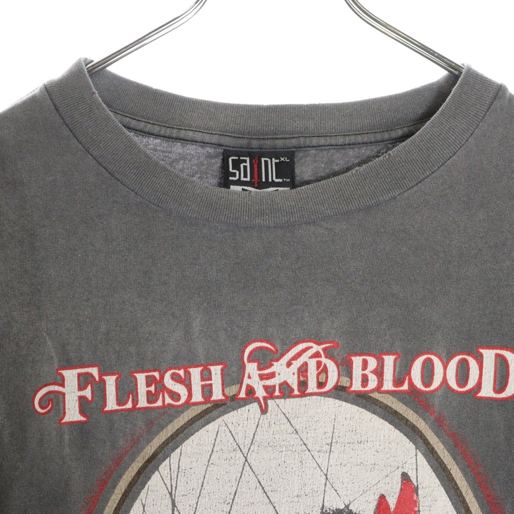 SAINT MICHAEL(セントマイケル) 23SS DEVIL SHORT SLEEVE T-SHIRT ヴィンテージ加工デビルフロントプリントクルーネック半袖Tシャツカットソー グレー SM-S23-0000-002