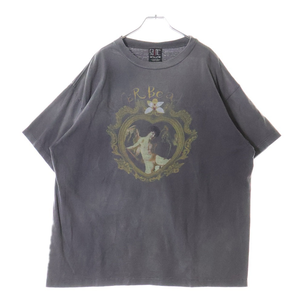 SAINT MICHAEL(セントマイケル) 22SS SS TEE NBA ヴィンテージ加工フロントエンジェルプリントクルーネック半袖Tシャツカットソー グレー SM-S22-0000-010