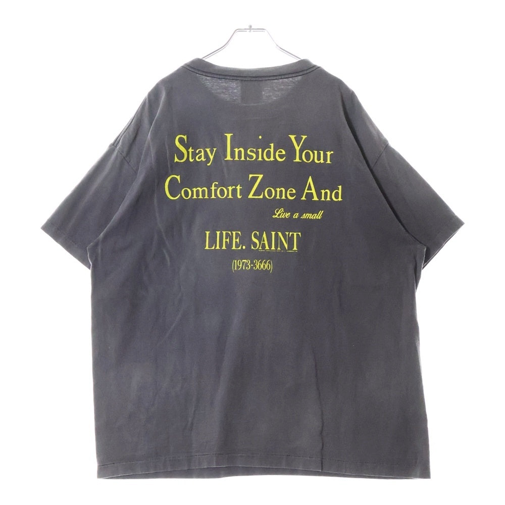 SAINT MICHAEL(セントマイケル) 22SS SS TEE NBA ヴィンテージ加工フロントエンジェルプリントクルーネック半袖Tシャツカットソー グレー SM-S22-0000-010