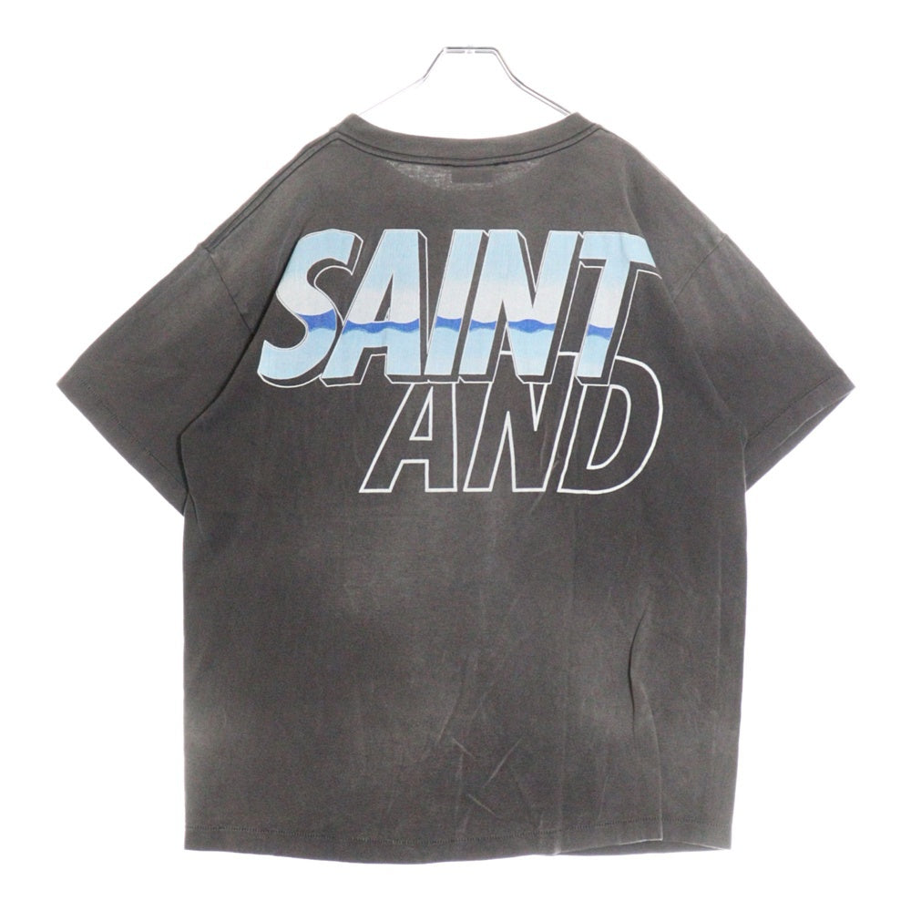 SAINT MICHAEL(セントマイケル) 21AW ×WIND AND SEA ウィンダンシー ヴィンテージ加工グラフィックプリントクルーネック半袖Tシャツカットソー グレー SM-A21-0000-062