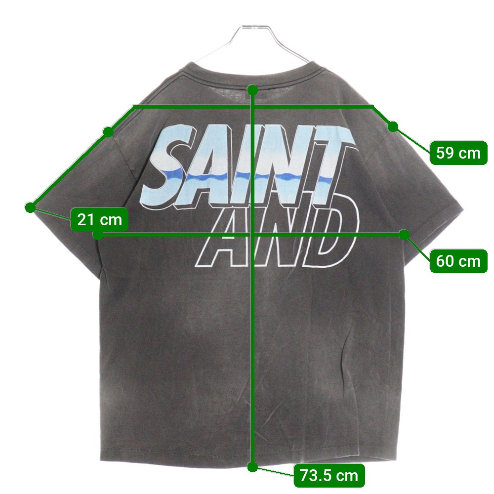 SAINT MICHAEL(セントマイケル) 21AW ×WIND AND SEA ウィンダンシー ヴィンテージ加工グラフィックプリントクルーネック半袖Tシャツカットソー グレー SM-A21-0000-062