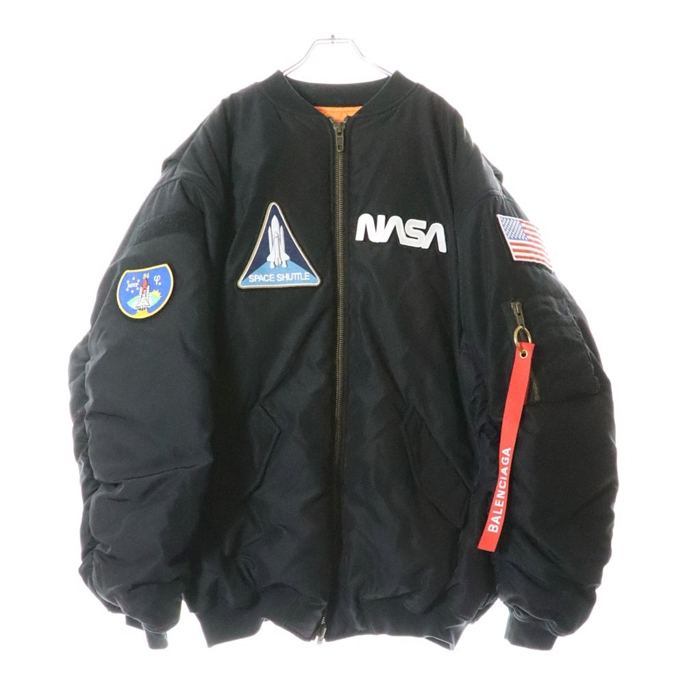 BALENCIAGA(バレンシアガ) 21AW ×NASA Space Bomber Jacket ナサロゴワッペンスペースボンバーMA-1ジャケット ブラック 663083 TYD31