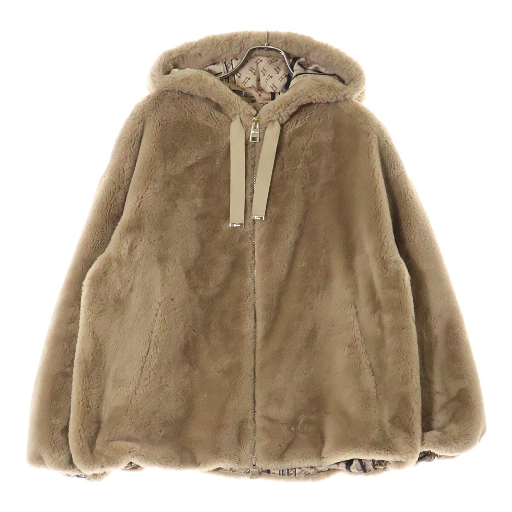 HERNO(ヘルノ) フード付き ジップアップ ファージャケット レディース GI0138D-12422-2105 ベージュ
