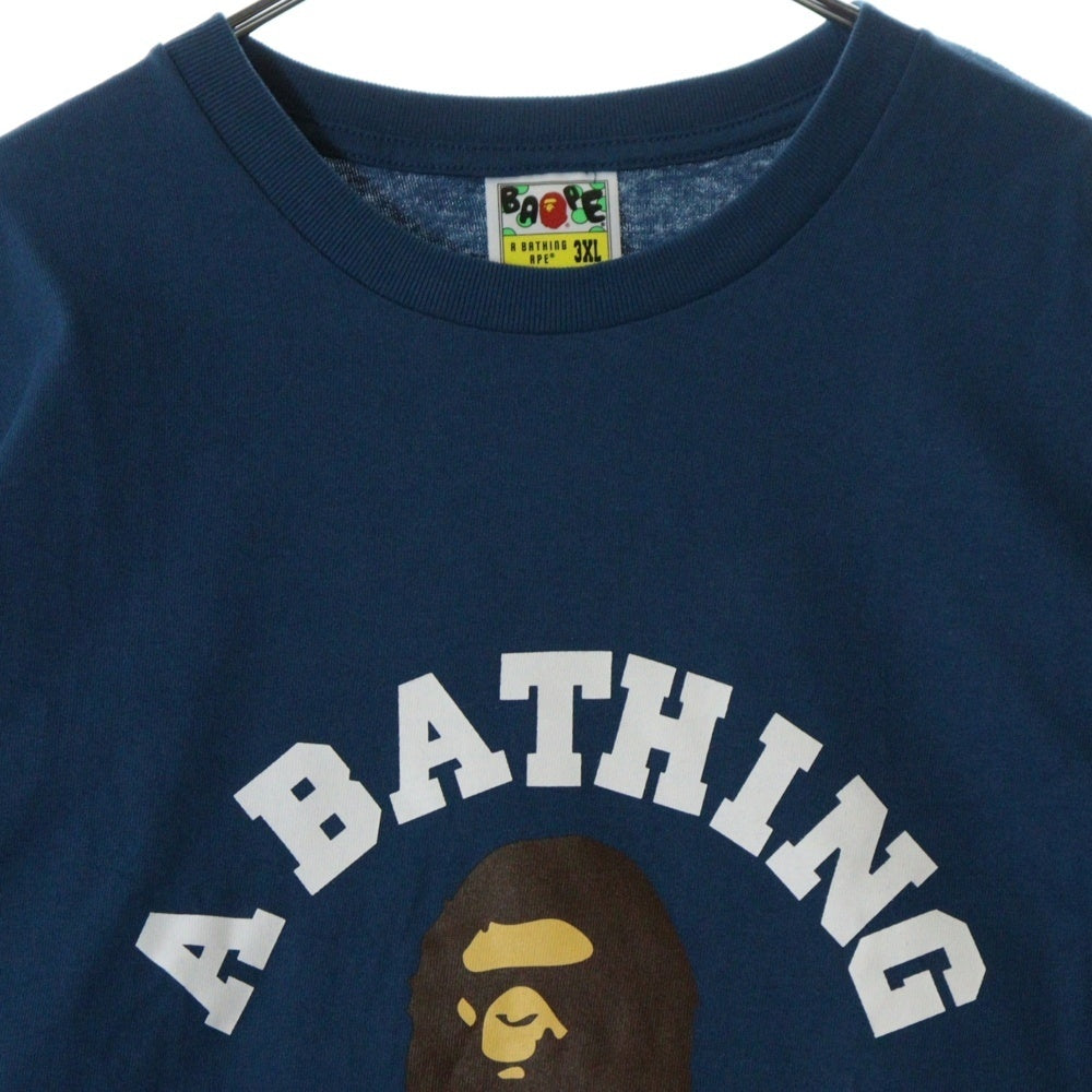 A BATHING APE(アベイシングエイプ) COLLEGE TEE フロントプリント クルーネック半袖Tシャツカットソー ネイビー 001TEL801001M