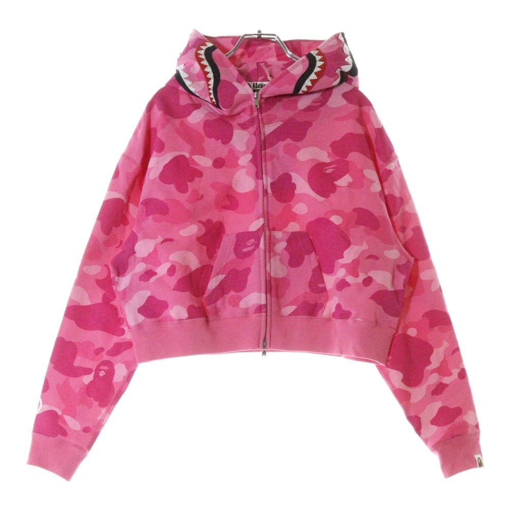A BATHING APE(アベイシングエイプ) COLOR CAMO CRYSTAL STONE SHARK CROPPED FULL ZIP HOODIE カモ クリスタルストーン シャーク ジップアップパーカー レディース ピンク 001ZPL802010L