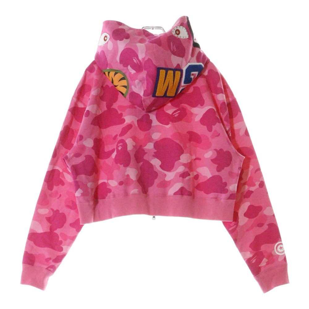 A BATHING APE(アベイシングエイプ) COLOR CAMO CRYSTAL STONE SHARK CROPPED FULL ZIP HOODIE カモ クリスタルストーン シャーク ジップアップパーカー レディース ピンク 001ZPL802010L