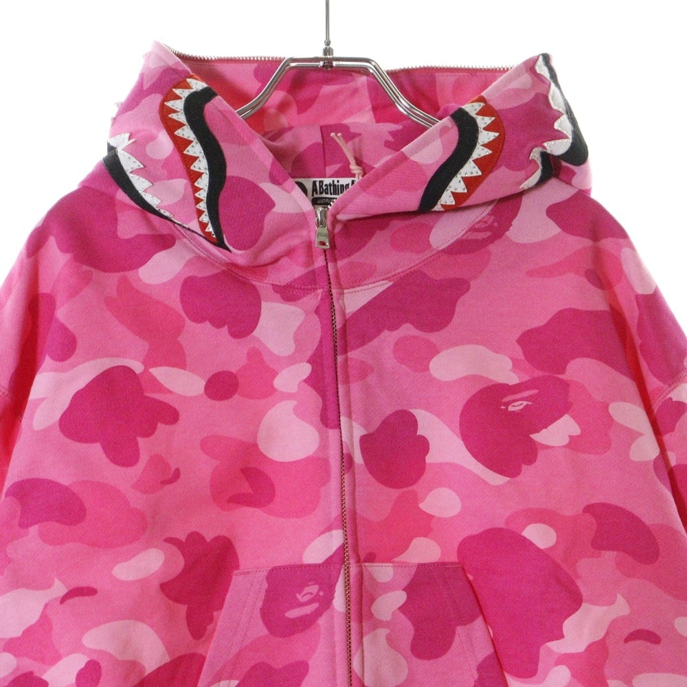 A BATHING APE(アベイシングエイプ) COLOR CAMO CRYSTAL STONE SHARK CROPPED FULL ZIP HOODIE カモ クリスタルストーン シャーク ジップアップパーカー レディース ピンク 001ZPL802010L
