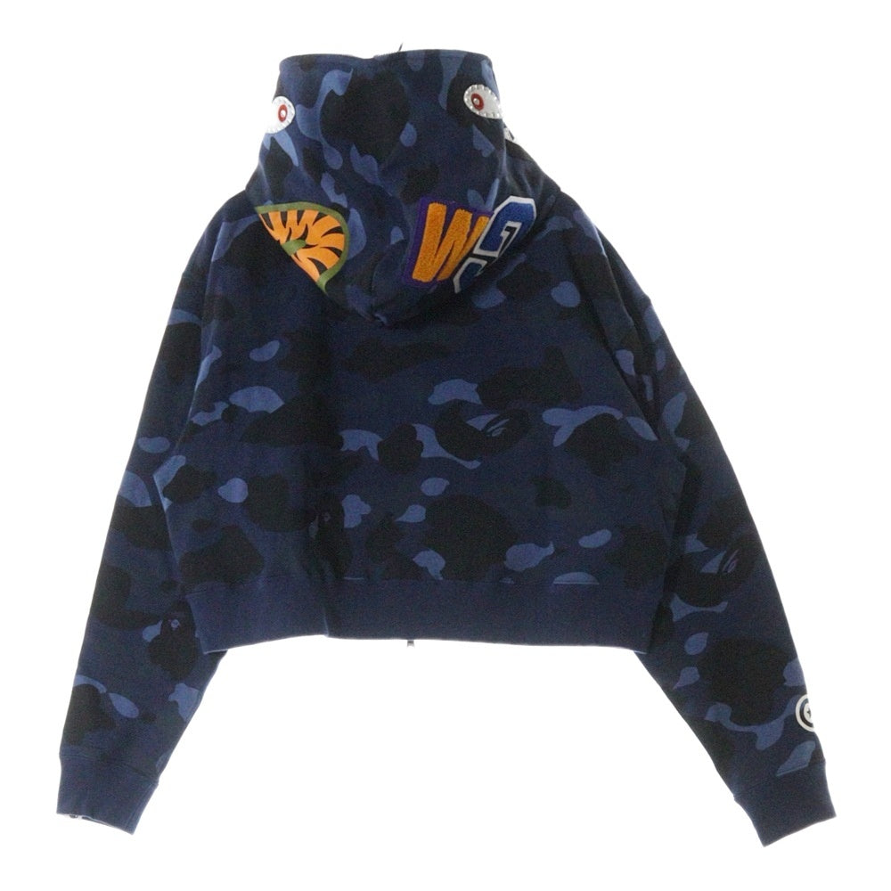 A BATHING APE(アベイシングエイプ) COLOR CAMO CRYSTAL STONE SHARK CROPPED FULL ZIP HOODIE カモ クリスタルストーン シャーク ジップアップパーカー レディース ブルー 001ZPL802010L
