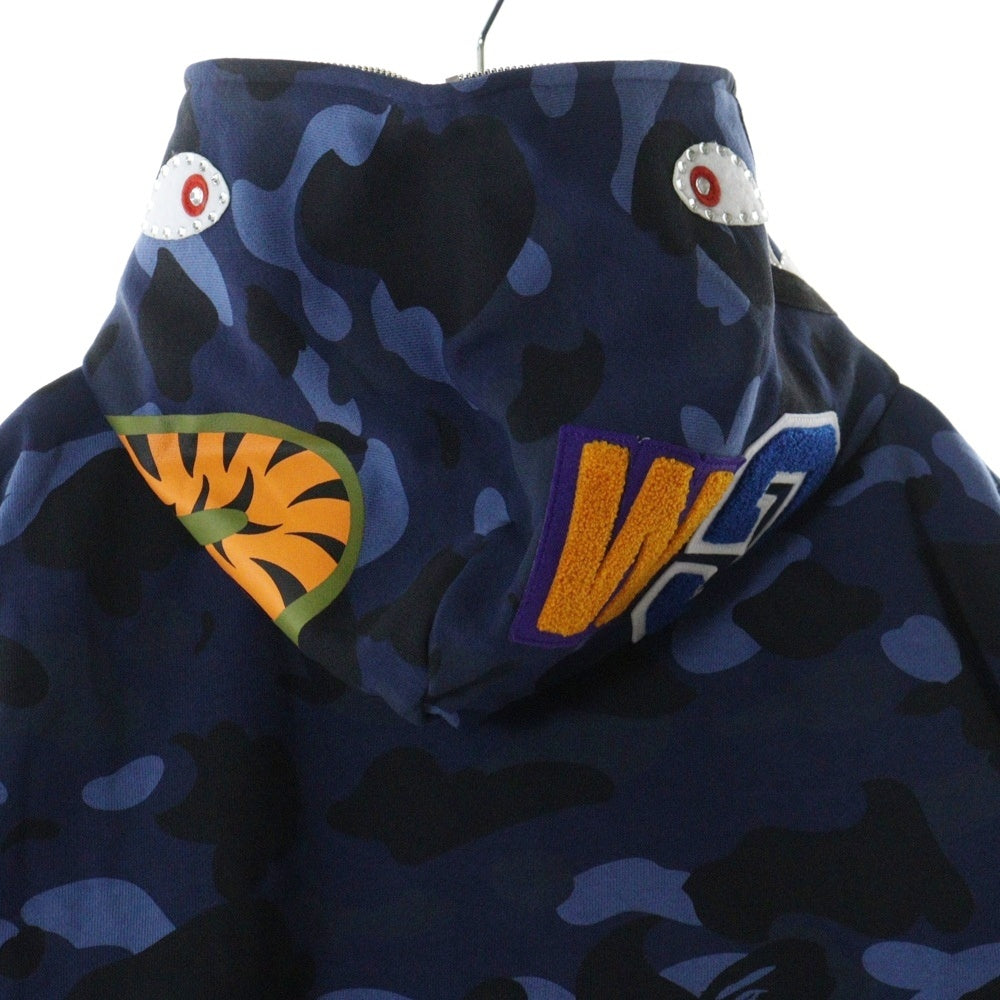 A BATHING APE(アベイシングエイプ) COLOR CAMO CRYSTAL STONE SHARK CROPPED FULL ZIP HOODIE カモ クリスタルストーン シャーク ジップアップパーカー レディース ブルー 001ZPL802010L