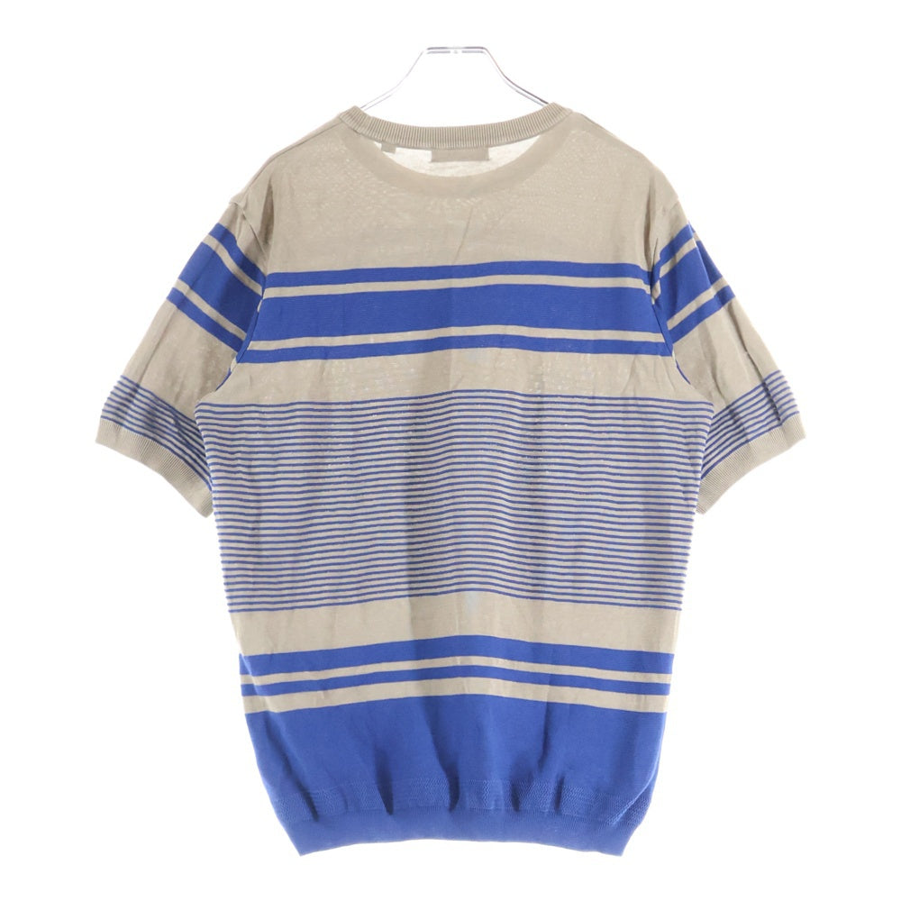 TOMORROWLAND(トゥモローランド) ボーダー柄ニット生地クルーネック半袖Tシャツカットソー ベージュ/ブルー WS107CU