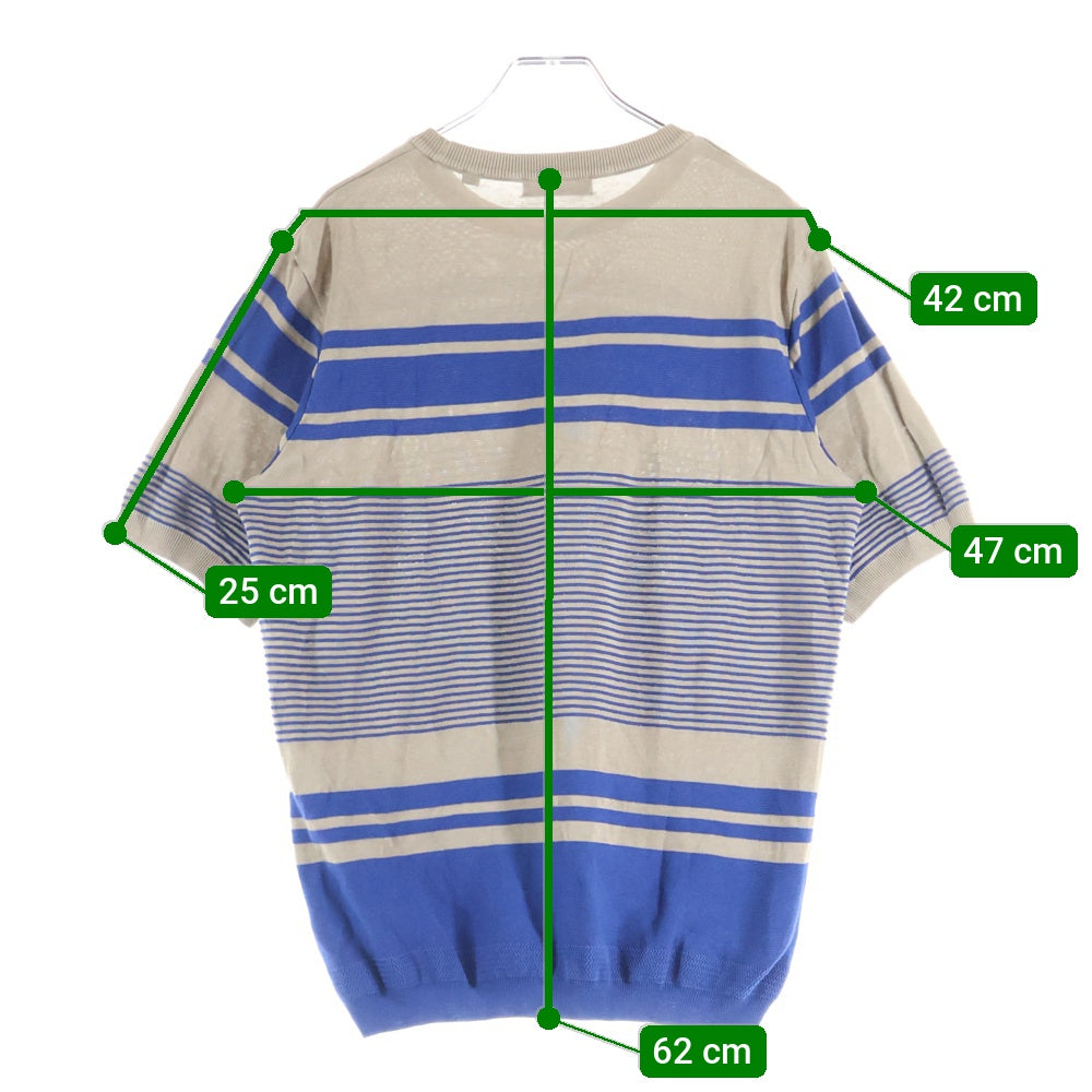 TOMORROWLAND(トゥモローランド) ボーダー柄ニット生地クルーネック半袖Tシャツカットソー ベージュ/ブルー WS107CU