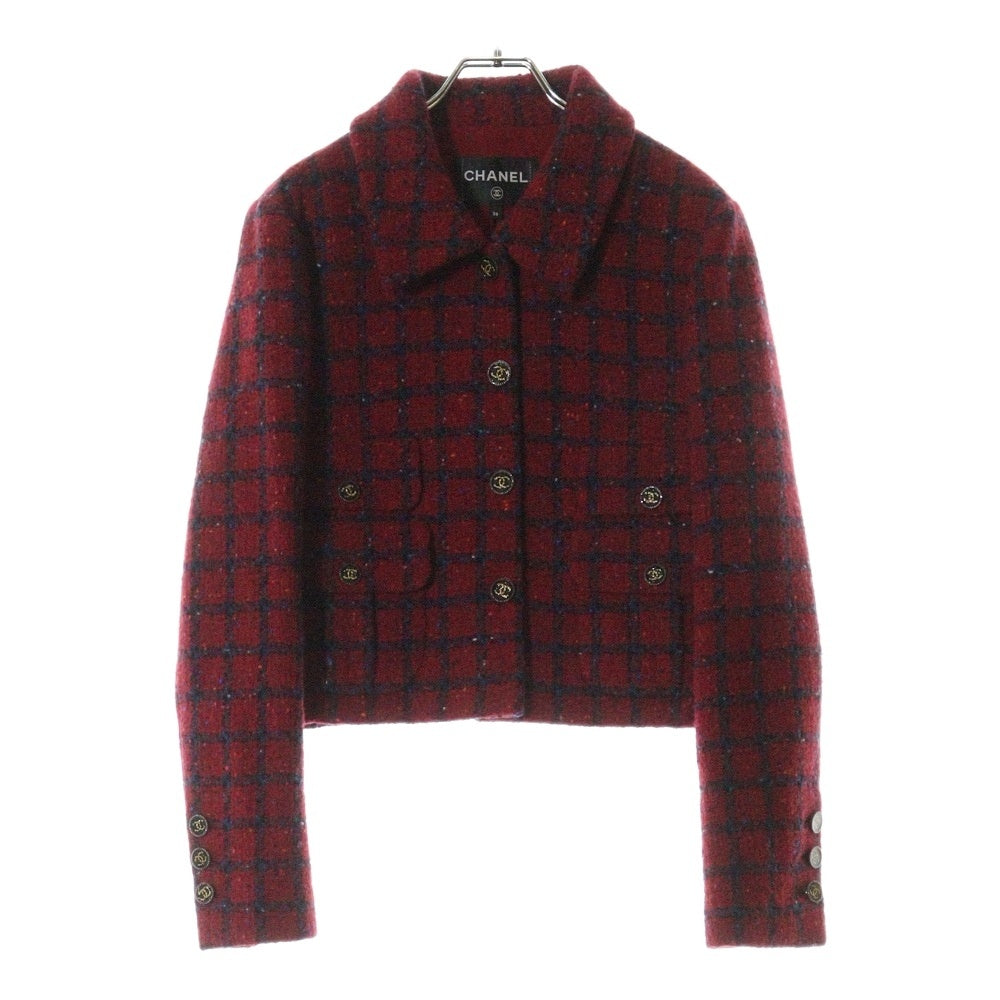 CHANEL(シャネル) 22AW ココボタン チェック柄 ツイードジャケット レディース レッド P73675V65157