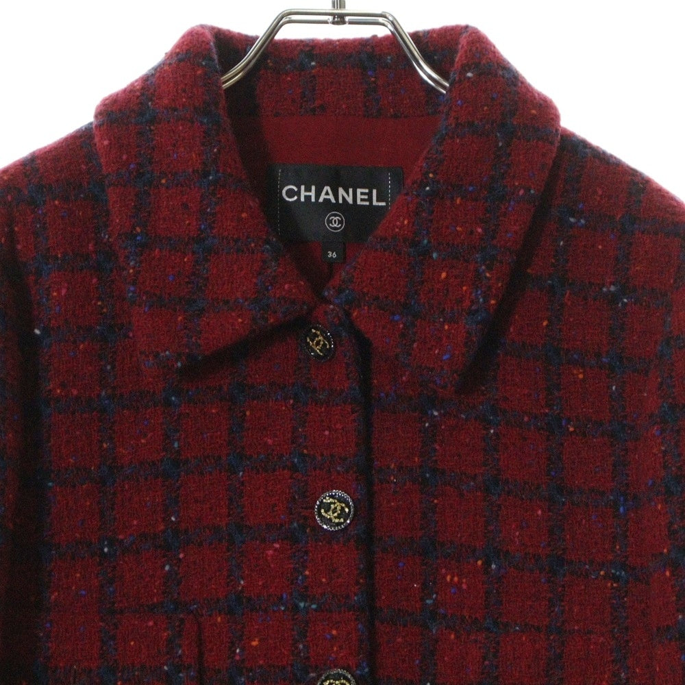 CHANEL(シャネル) 22AW ココボタン チェック柄 ツイードジャケット レディース レッド P73675V65157