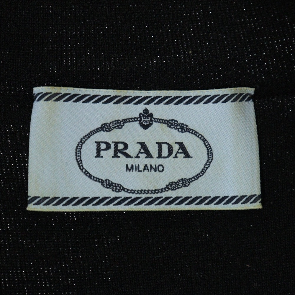PRADA(プラダ) トライアングルロゴプレート付き ハイネック 5分袖 ジップアップ ミニワンピース レディース ブラック P26414 S212 1Y86