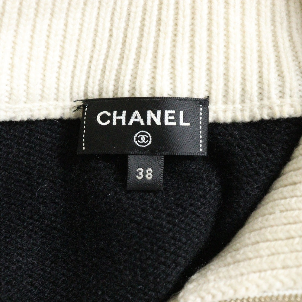 CHANEL(シャネル) ココマーク 総柄カシミヤハーフジップ長袖ニットシャツ レディース アイボリー/ブラック P73216K10523