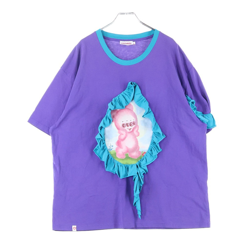 CHARLES JEFFREY LOVERBOY(チャールズジェフリーラバーボーイ) フリルプリントパッチ クルーネック半袖Tシャツカットソー パープル/グリーン