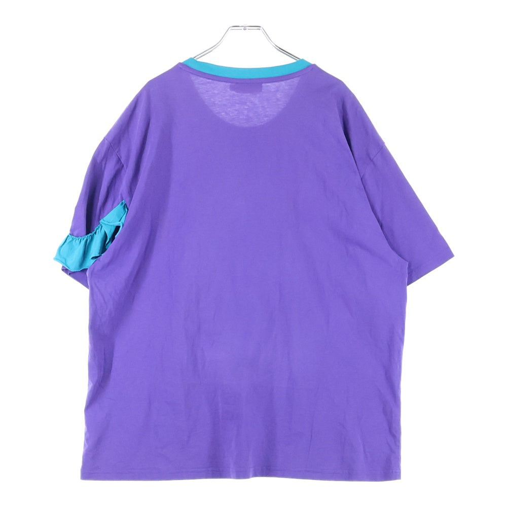 CHARLES JEFFREY LOVERBOY(チャールズジェフリーラバーボーイ) フリルプリントパッチ クルーネック半袖Tシャツカットソー パープル/グリーン