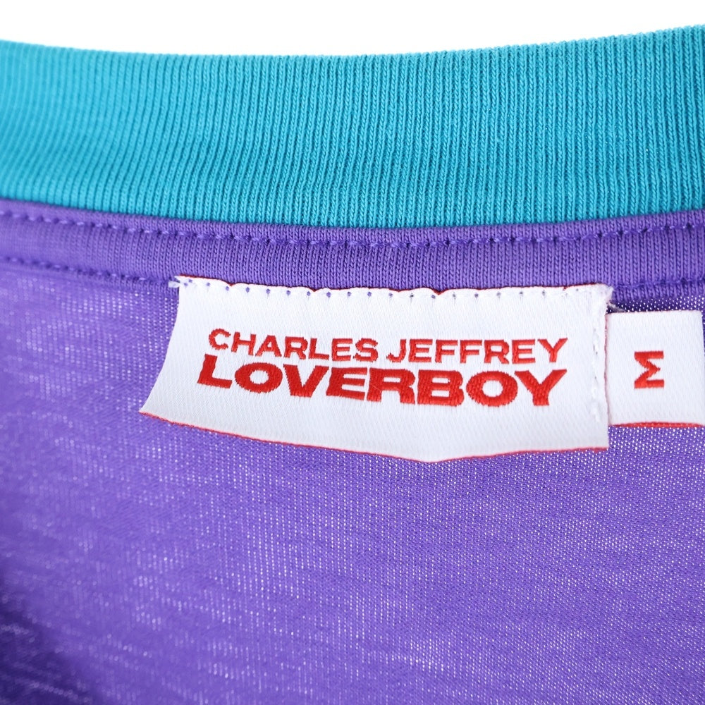 CHARLES JEFFREY LOVERBOY(チャールズジェフリーラバーボーイ) フリルプリントパッチ クルーネック半袖Tシャツカットソー パープル/グリーン