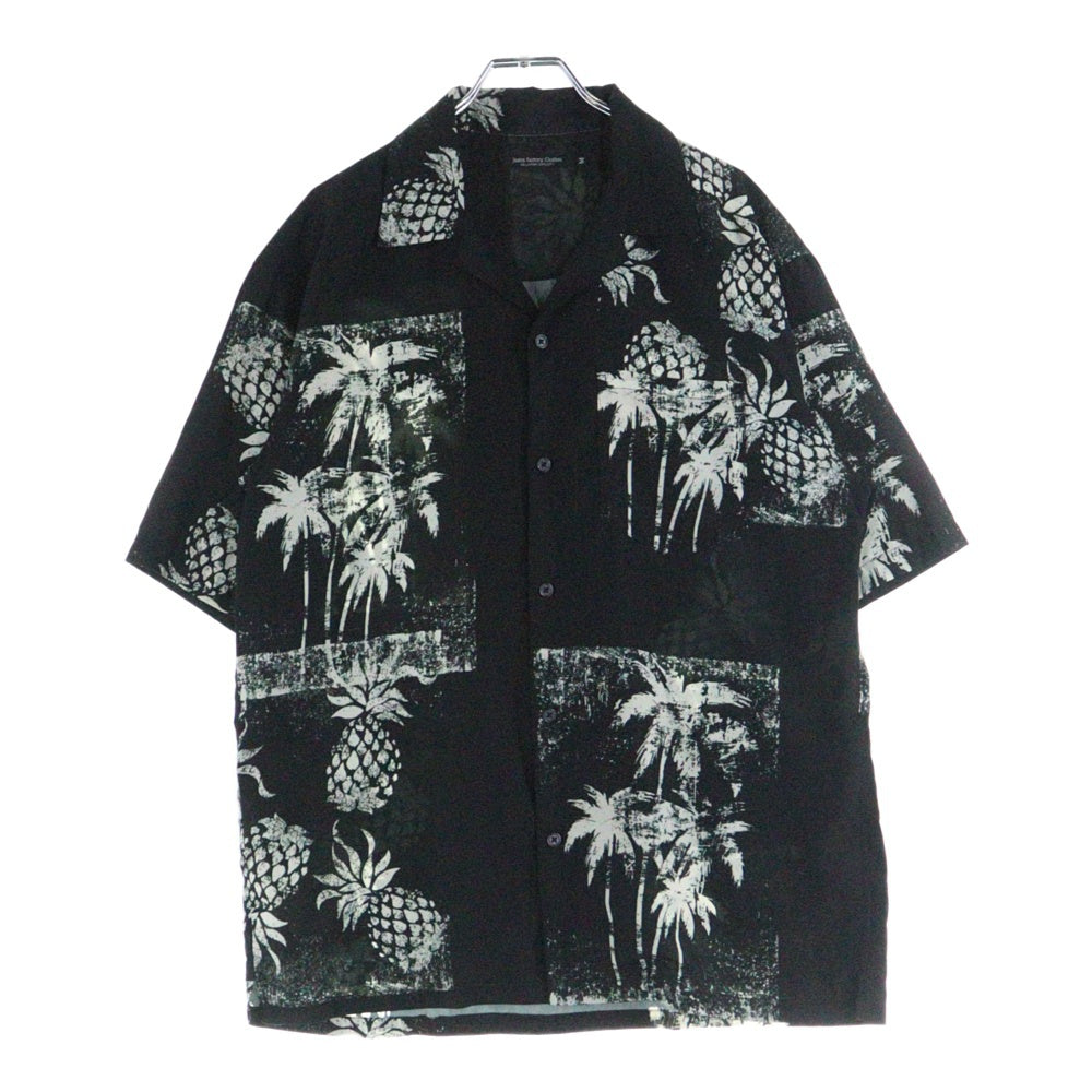 NO BRAND(ノーブランド) jeans factory clothes 総柄ポリエステルアロハ半袖シャツ ブラック