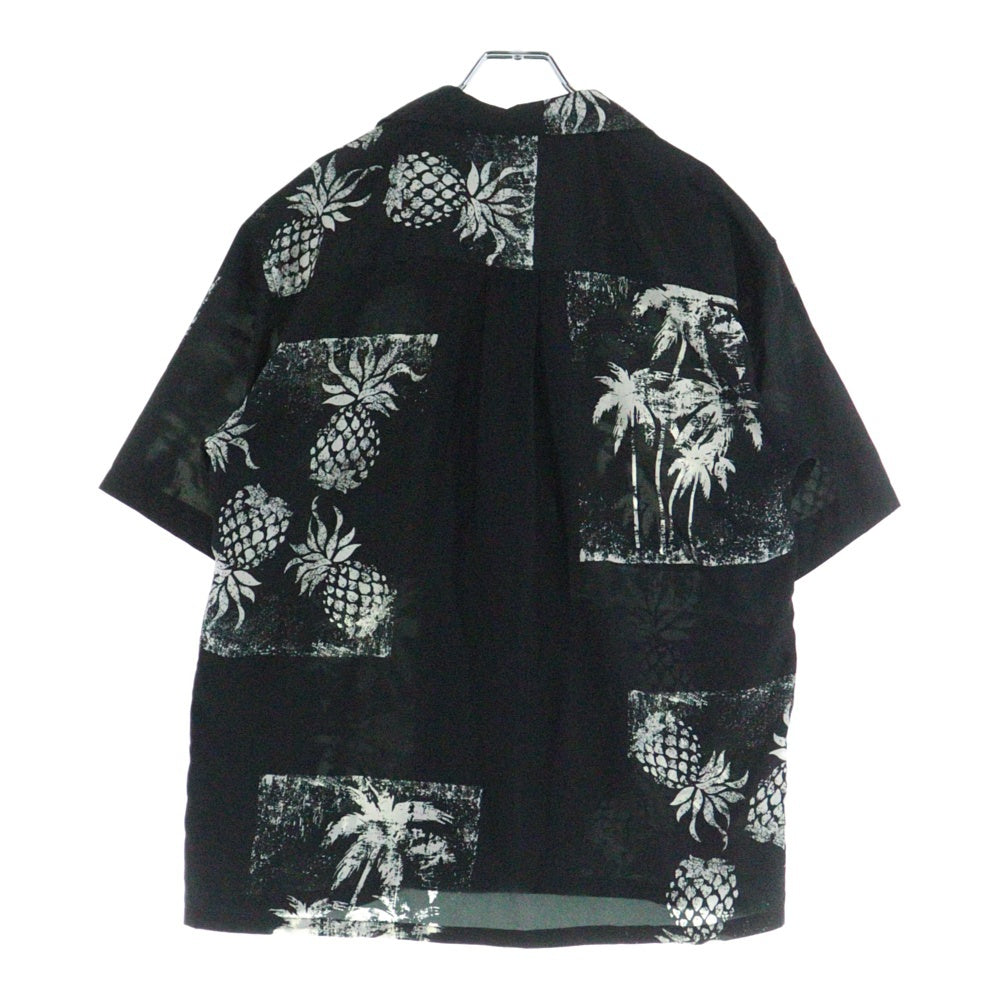 NO BRAND(ノーブランド) jeans factory clothes 総柄ポリエステルアロハ半袖シャツ ブラック