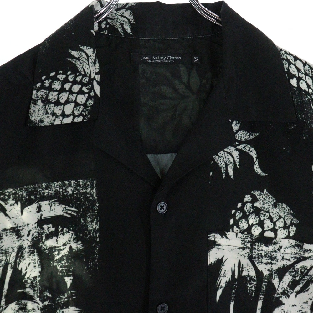 NO BRAND(ノーブランド) jeans factory clothes 総柄ポリエステルアロハ半袖シャツ ブラック