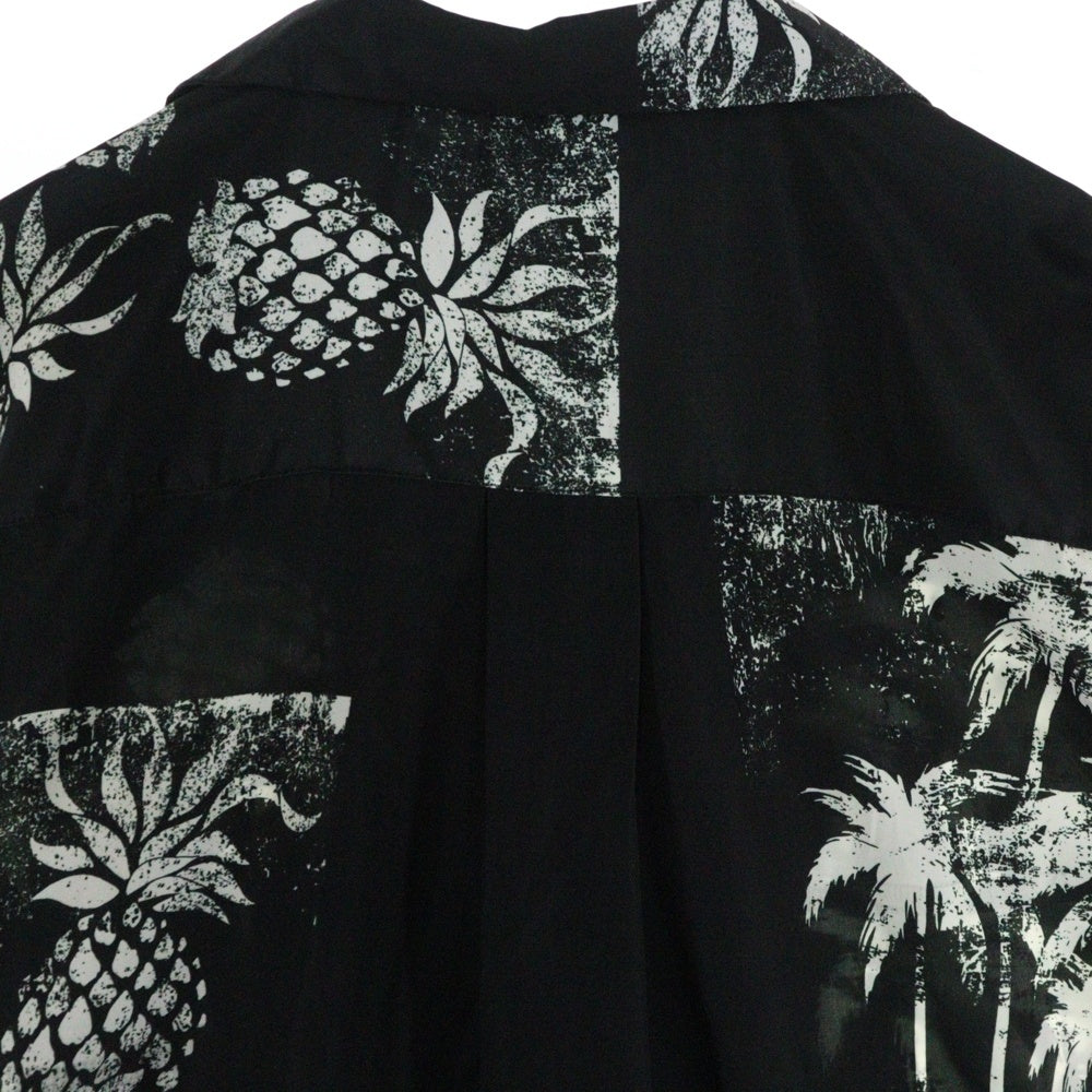 NO BRAND(ノーブランド) jeans factory clothes 総柄ポリエステルアロハ半袖シャツ ブラック