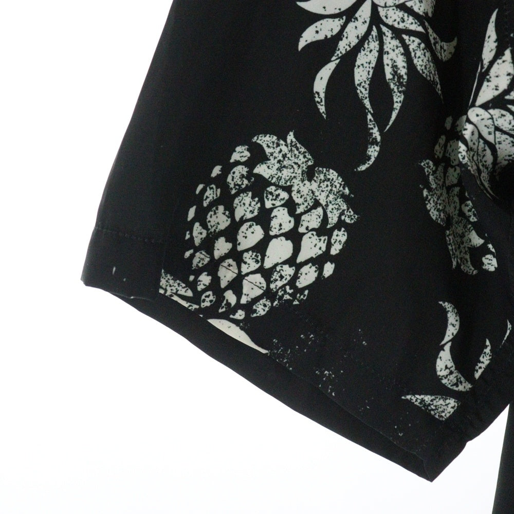 NO BRAND(ノーブランド) jeans factory clothes 総柄ポリエステルアロハ半袖シャツ ブラック