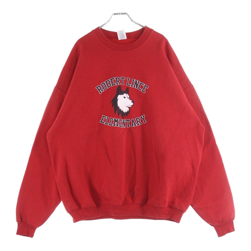 NO BRAND(ノーブランド) JERZEES 00s フロントプリントクルーネックスウェットトレーナー レッド