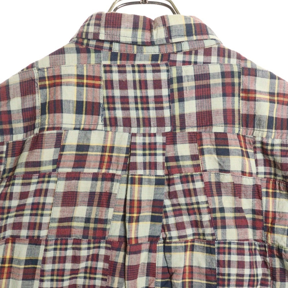 STUSSY(ステューシー) 90s 胸ライオン刺繍 パッチワークチェック半袖シャツ マルチカラー